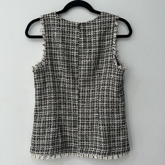 Ann Taylor Fringe Tweed Shell Sleeveless Black/White Top Sz 0 - Picture 10 of 13